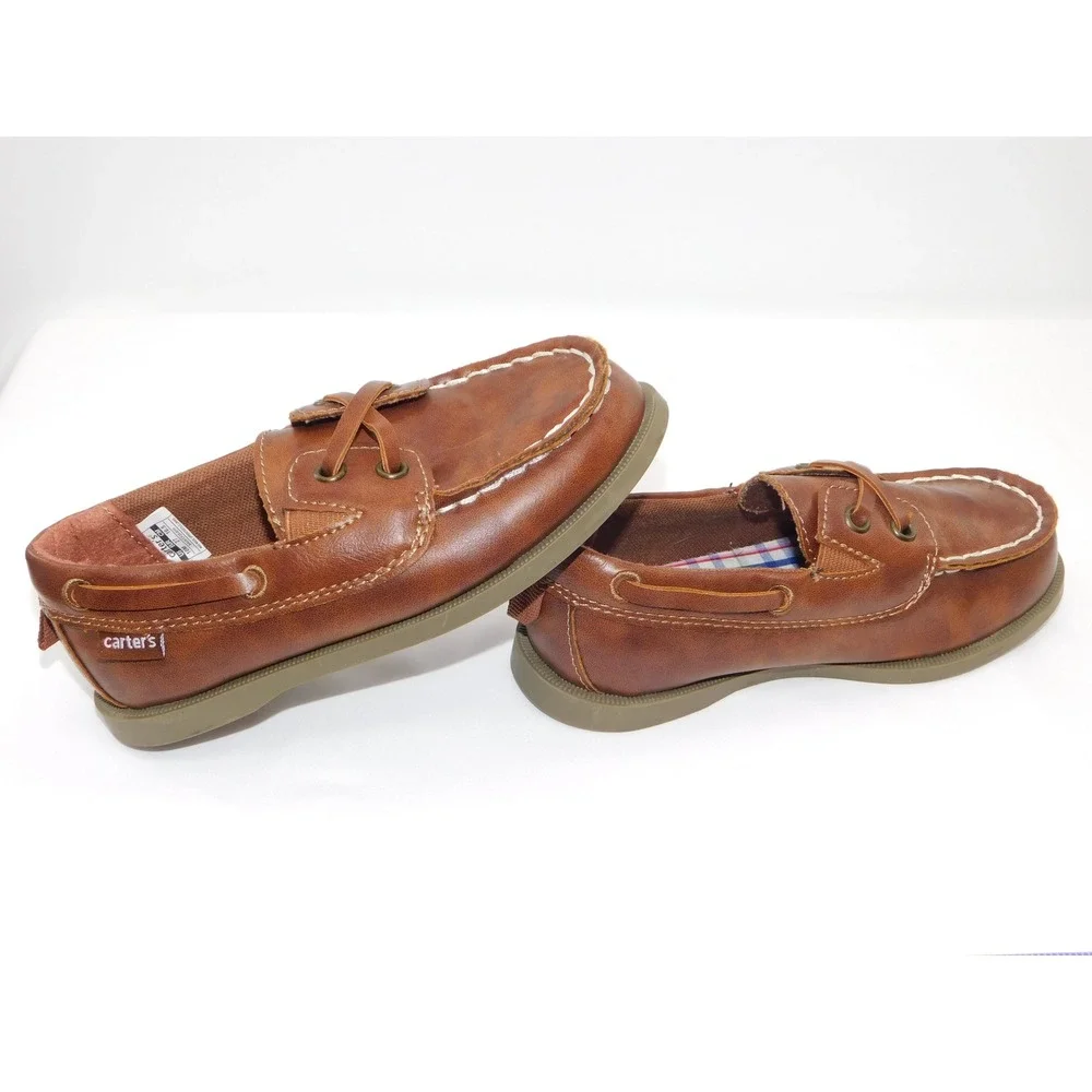 Carter's Size 10 Toddler Boys Slip On Loafers Boat Shoes Brown Church Preppy